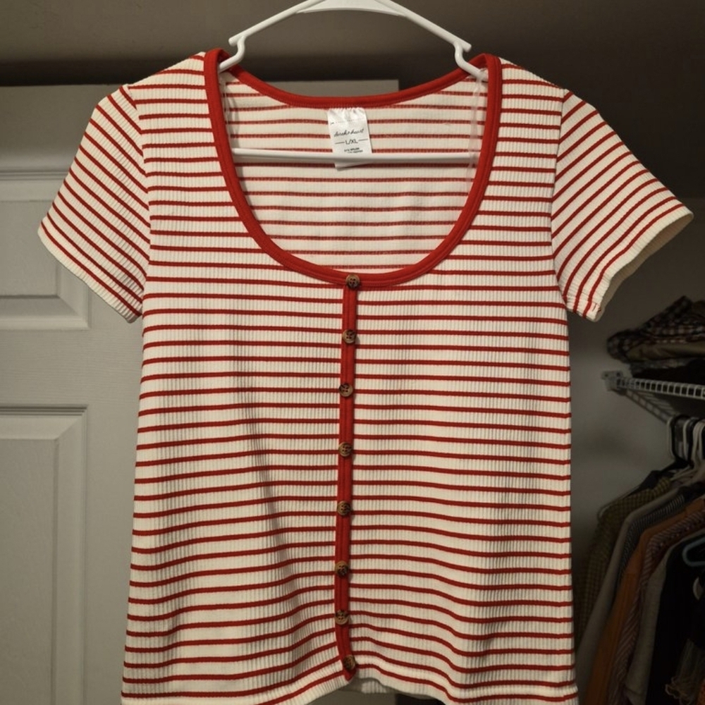 Derek Heart Red and White Striped Top